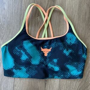 Under Armour Project Rock Sports Bras Women Sz M Teal Black Crossback